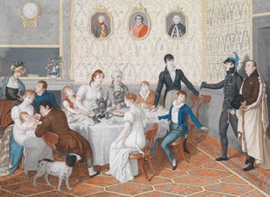 Escena de interior Biedermeier con una sociedad de té de Unbekannt Unbekannt